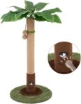 Woochpet 35 Inch Tall Cat Scratching Post with Rat Hole and Sisal Rope Cat Scratcher for Adults and Kittens, Green