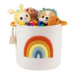 Woven Cotton Rope Toy Storage Baskets with Rainbow Embroidery
