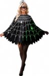 Xumplo Women Halloween Costume Black Glow Cape Adult Dress Up Scary Costumes Headband Mask Earrings