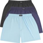 YESWEL Mens Underwear Boxer Shorts 3 Pack, 100% Cotton Breathable Trunks, Loose Fit Soft Boxers Multipack For Men