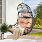 YITAHOME Hanging Egg Chair, Brown Cushion & BlacK PE Rattan, 150kg Capacity