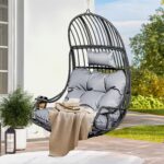 YITAHOME Hanging Egg Chair, Gray Cushion & BlacK PE Rattan, 150kg Capacity