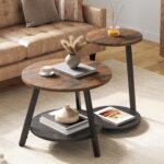 YITAHOME Round Coffee Tables, Set of 2 Nesting Tables with Storage Space and Unified Style Design, Small Coffee Tables for Living Room, Side Table for Sofa Bedroom, Rustic Brown
