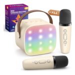 YLL Mini Karaoke Machine with 2 Wireless Microphones Beige