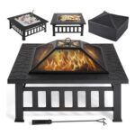Yaheetech 3-in-1 Outdoor Square Fire Pit, 86cm, Black