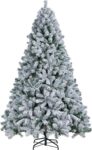 Yaheetech 7.5ft Snow Flocked Artificial Tree, Foldable Stand, Green & White