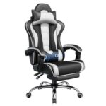 Yaheetech Gaming Chair with Massage Lumbar Support & Footrest Black/White with voucher