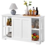 Yaheetech Sideboard Buffet Cabinet, Sliding Door, Adjustable Shelf, 106.7x33x63cm, White