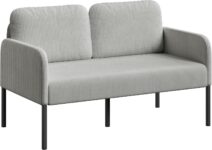 Yaheetech Small 2 Seater Sofa, Corduroy Love Seat with Pillows, Light Grey