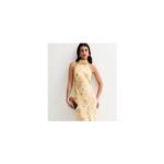 Yellow Blurred Floral Halter Neck Midi Dress