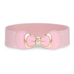 Yuanchu Pink Belt for Women, Stretch Wide Bow PU Leather