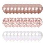 Yukiyi 60pcs 12 Inch White & Rose Gold Metallic Balloons