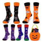 Yuxareen 4 Pairs Halloween Novelty Socks with Pumpkin Tote Bag
