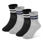 ZERULETS Kids Crew Socks, Black/White/Grey Striped, 4 Pairs