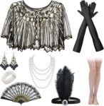 ZOCONE 9Pcs 1920s Accessories for Women Set Pair with Shawl Flapper Girl Accessories for The Great Gatsby Gatsby Accessorie Women for Themed Party Vintage Weddings Theatrical Performances