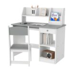 ZONEKIZ Kids Desk and Chair Set with Storage, Grey, 5-8