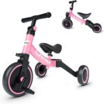 besrey 5 in 1 Toddler Bike for 10 Month to 4 Years Old Kids, Toddler Tricycle Kids Trikes Tricycle, Gift & Toys for Boy & Girl, Balance Training, Removable Pedals – Pink