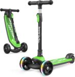 besrey Kids Scooter – Big Wheels Foldable Kick Scooter with Flashing LED Lights for Boys Girls, 4 Levels Height Adjustable, 3 Wheel Scooter for Kids Ages 3-10 with Safe Lean to Steer Design