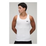 boohooMAN Muscle Fit Man Script Embroidered Ribbed Vest