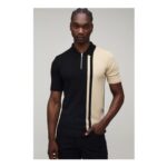 boohooMAN Tall Short Sleeve Muscle Fit Colour Block Knit Polo