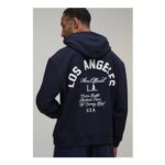 boohooMAN Washed Navy Oversized Los Angeles Print Hoodie