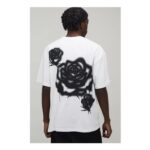 boohooMAN White Oversized Graffiti Spray Rose T-Shirt