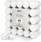 delka Unscented Tea Lights White-Long-Lasting 4 Hour Burn Time-Smoke-Free Bright Flame-Ideal for Weddings, Events, Aromatherapy, Home Décor, and Emergency Use-Premium Quality (White, 50 Pack)