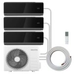 electriQ iQool Multi-Split 3 x 9000 BTU Smart Wall Mounted Split Air Conditioner with Heat Pump – Pipe Kits Included -Black