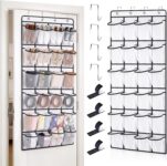 flintronic Hanging Shoe Storage, Over the Door Shoe Storage Organiser, 24 Breathable Mesh Huge Pockets, Hanging Shoe Rack with 4 Metal Hooks & 2 Hook and Loop Fasteners for Closet, Bedroom, Bathroom
