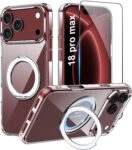 for iPhone 18 Pro Max Magnetic Kickstand Case, 360 Rotating 135 Folding Ring Stand, Translucent Matte Shockproof Anti-Fingerprint Cover – Clear