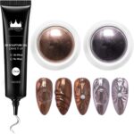gel 3D Multifunctional Nail Art: No Wipe 15g 3D Gel, 2pcs Glassy Black & Metallic Brown Powder, 5D Molding for Decoration
