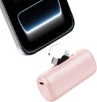 iWALK 5500mAh Portable Charger, 20W Fast Charging Power Bank with Built-in USB-C & Lightning Connectors, Mini Plug-in Battery Pack for iPhone 18/17/16/15/14/13/12, Android Phones & AirPods, Pink