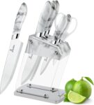 lapelux Acrylic Kitchen Knife Set – 6 Piece Set: Clear Knife Handle and Stainless Steel Blade,