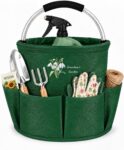 lorajewel Personalised Garden Tool Bag Custom Gardening Tote with Name and Birth Flower Garden Tool Storage Bag with Pockets Foldable Gardening Gift for Mum, Grandma, Women (Green)