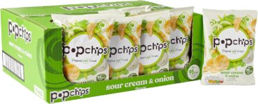 popchips – Sour Cream and Onion Popped Potato Chips 23 grams (Pack of 24) Popped not Fried, No Artificial Flavours or Colours, Suitable for Vegans