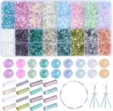 1 Box 16 colours 2400PCS Glass Seed Beads Kit Transparent Coloful Frosted Round Bugle Tube Small Rainbow Clear Loose Spacer Bead for Jewellery Making Bracelet Necklace DIY Crafts Supply