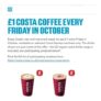 £1 Costa Coffee / Selected Drinks Every Friday in October