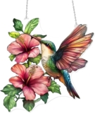 1 Pcs Robin Garden Ornament, Acrylic Hummingbird Sun Catcher with Flowers, 20x20cm Garden Hanging Ornaments Decorations for Garden Patio Window Outdoor Indoor Decor