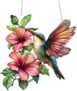 1 Pcs Robin Garden Ornament, Acrylic Hummingbird Sun Catcher with Flowers, 20x20cm Garden Hanging Ornaments Decorations for Garden Patio Window Outdoor Indoor Decor