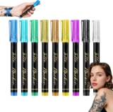 10 Colors Temporary Tatto Pens,Temporary Tatto for Skin,Glitter Tattos Kit with Body Markers,Face and Body Paint,Art Marker Pens,Waterproof Marker Pen Set for Adults,Ideal for Festival Dress Up