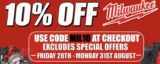 10% Off Milwaukee Tools