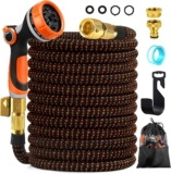 100FT Expandable Garden Hose Pipe, Flexible Hosepipe for Lawn Expanding Retractable with 10 Function Spray Gun Nozzle, Magic Water Hose Attachments 3/4& 1/2 Solid Brass Connectors, Anti-Kink