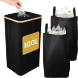 100L Bottle Recycling Bin with Lid, Large Deposit Bottle Storage Box with Silicone Drop-In Hole, Double Removable Laundry Bags, Heavy-Duty Oxford Fabric Bottles Collector for Home