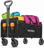 100L Festival Trolley Foldable Trolley Cart on Wheels 100KG/220LBS – Portable Folding Wagon Cart with Drink Holders for Grocery Outdoor Sports Garden Camping