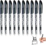 10Pcs Erasable Pens,Black Erasable Gel Pens with Rubbers on End,0.5mm Eraser Pen That Rub Out,Smooth Writing,Gel Ink Eraser Pen for Writing & Drawing,School Supplies