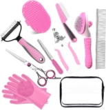 10pcs Pet Grooming Kit – Dog Cat Deshedding Brush, Nail Clippers with File, Hair Remover Gloves & Bath Tools for Long/Short Haired Pets, Grooming Tool for Long and Short Haired Pets