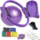 11-in-1 Pilates Ring Set 13 Magic Circle, 9.8 Mini Ball, 5 Fabric Resistance Bands, Yoga Strap, Non-Slip Socks, Carry Bag, Workout Guide Home Workout Kit for Women & Men