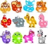 12 PCS Pop Fidget Toys Party Bag Fillers, Cartoon Animals Pop Poppet Keyrings for Kids Birthday Party Bag, Classroom Prizes, Student Gifts Fillers