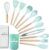12 Pcs Silicone Cooking Kitchen Utensils Set,Non Stick Silicone Cooking Utensil Set with HolderWooden Handle Heat ResistanceCooking Stirring Tools (Green)