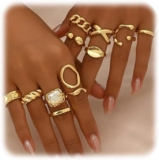 12 Piece Thick Gold Stacking Rings Set for Women, Vintage Knuckle Rings with Fine Hollow Engraving Joint Finger Midi Ring, Chic Gold Rings for Ladies Elegant